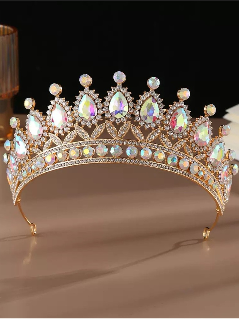 Gold Aurora Crystal Tiara Crown - Women Accessories